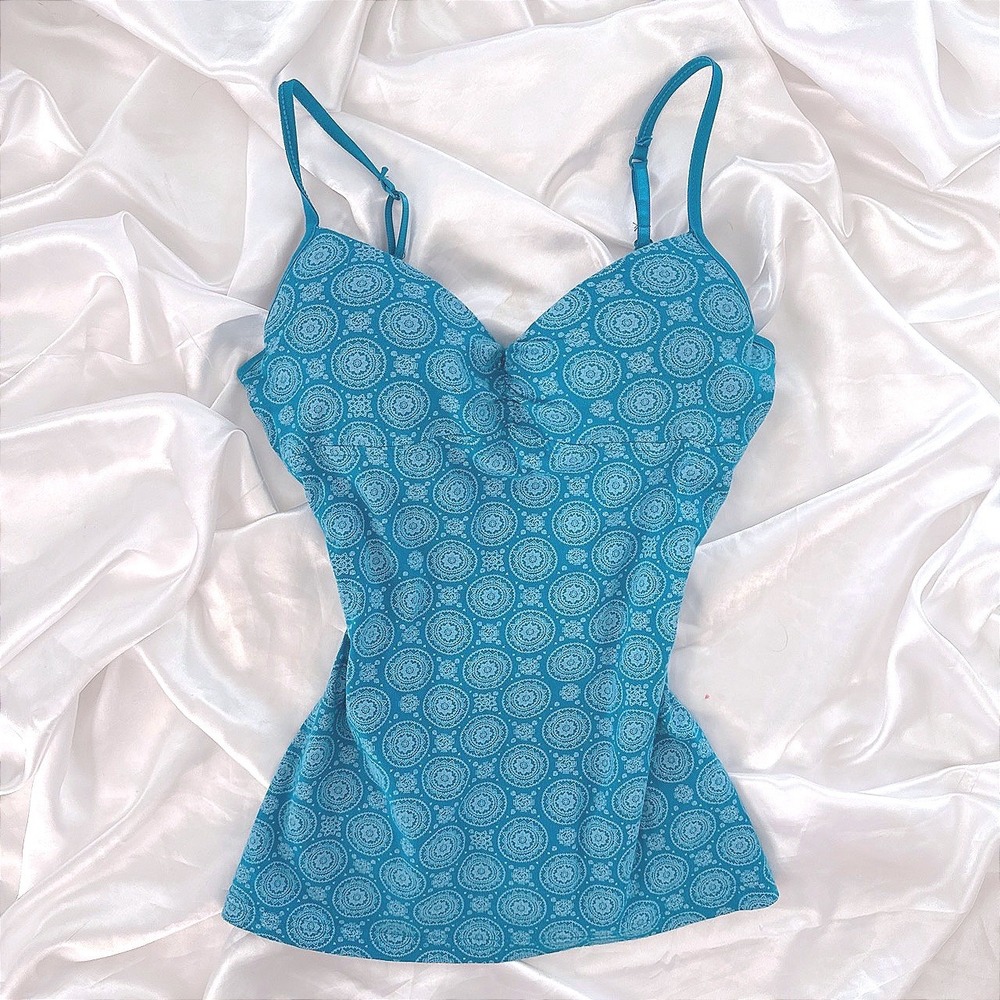 LEI Teal Blue Mandala Print Cami Top with Built-in Padded Shelf Bra Medium
